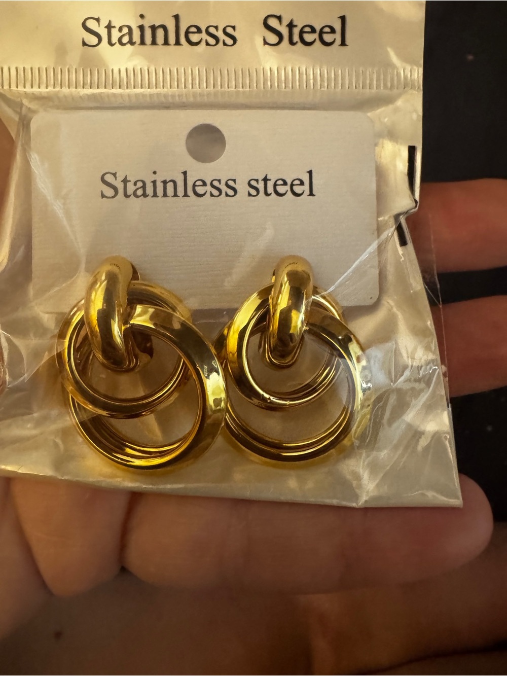 18k gold plated Stainless Steel Gold-Tone Double Hoop Earrings